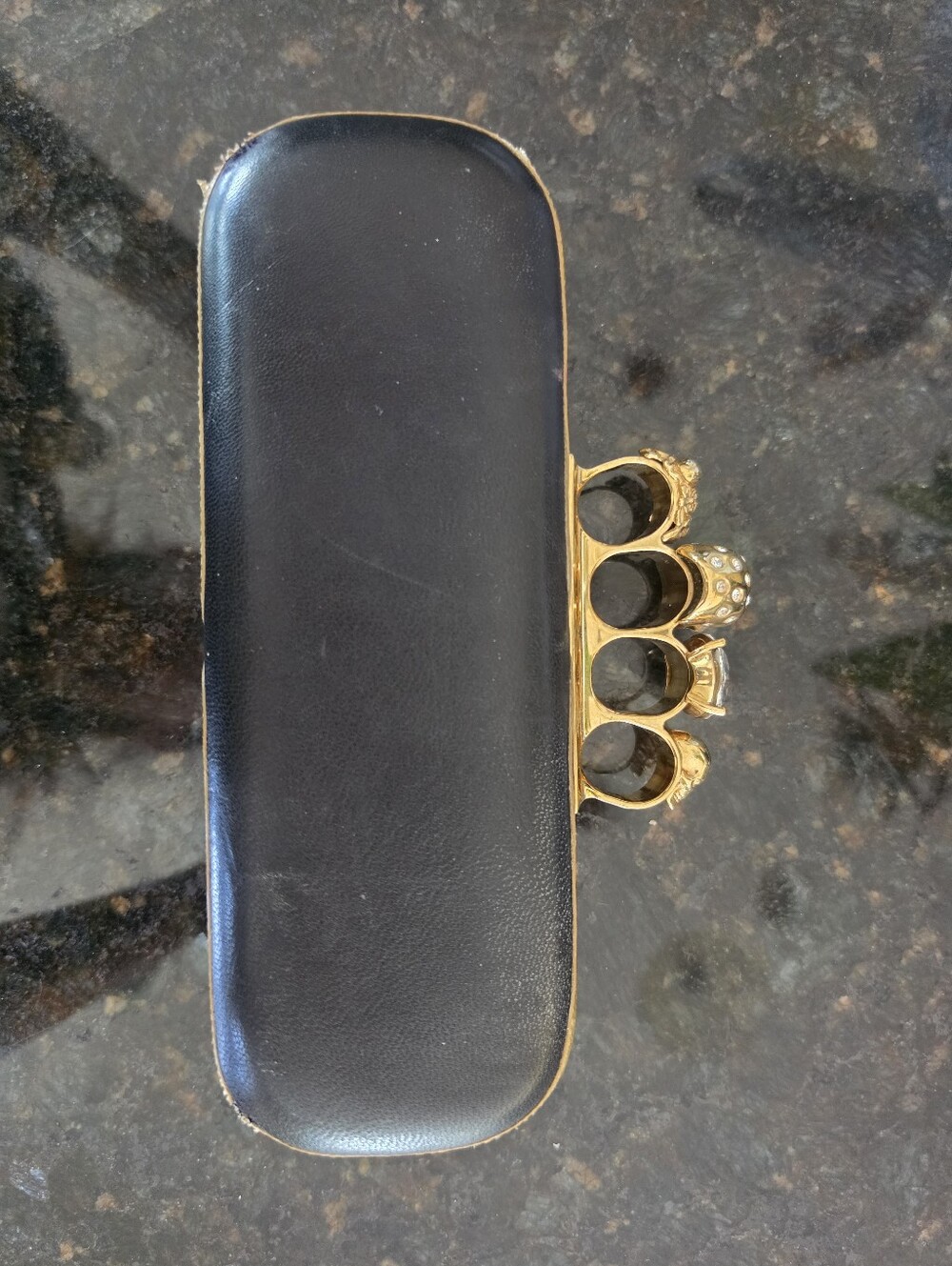 Alexander McQueen Black Leather Knuckle-Top Clutch with Gold Hardware